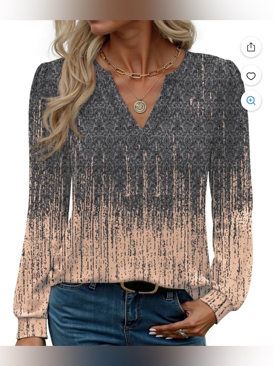 Fantaslook Tops - NWT Women’s V-Neck Ombre Print Blouse in Gray and Peach